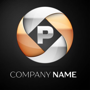 Mektup P logo sembol siyah arka plan üzerinde renkli daire içinde vektör. Tasarımınız için vektör şablonu