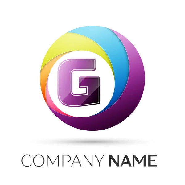 Symbole du logo vectoriel de la lettre G dans le cercle coloré sur fond gris. Modèle vectoriel pour votre conception — Image vectorielle