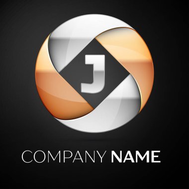 J harfi vektör logo sembol siyah arka plan üzerinde renkli daire içinde. Tasarımınız için vektör şablonu