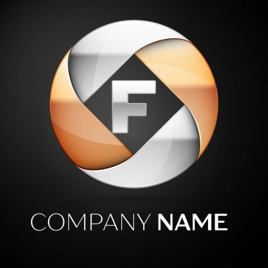F harfi vektör logo sembol siyah arka plan üzerinde renkli daire içinde. Tasarımınız için vektör şablonu
