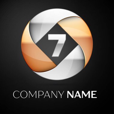 Yedi numaralı vektör logo sembol siyah arka plan üzerinde renkli daire içinde. Tasarımınız için vektör şablonu