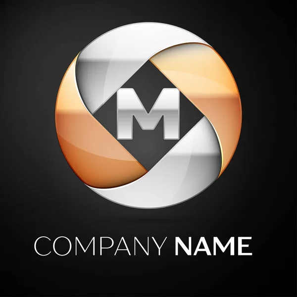 Letra M símbolo del logotipo del vector en el círculo de colores sobre fondo negro. Plantilla vectorial para su diseño — Vector de stock