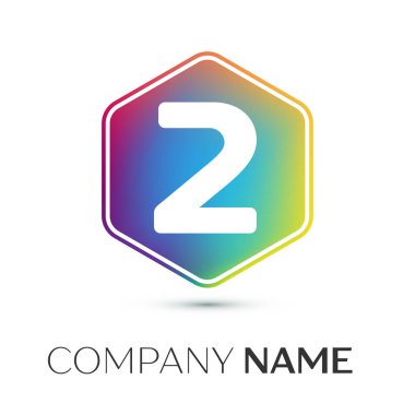 İki numaralı vektör logo simge renkli gri arka plan üzerine altıgen. Tasarımınız için vektör şablonu