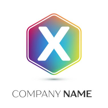 Mektup X vektör logo simge renkli gri arka plan üzerine altıgen. Tasarımınız için vektör şablonu