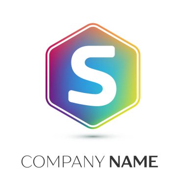 S harfi vektör logo simge renkli gri arka plan üzerine altıgen. Tasarımınız için vektör şablonu