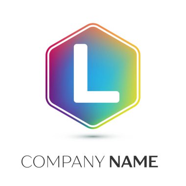 L harfi vektör logo simge renkli gri arka plan üzerine altıgen. Tasarımınız için vektör şablonu