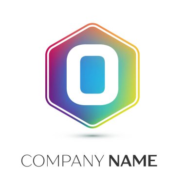 O harfi vektör logo simge renkli gri arka plan üzerine altıgen. Tasarımınız için vektör şablonu