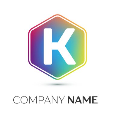 K harfi vektör logo simge renkli gri arka plan üzerine altıgen. Tasarımınız için vektör şablonu