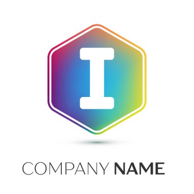 Logo simge renkli gri arka plan üzerine altıgen vektör mektup. Tasarımınız için vektör şablonu