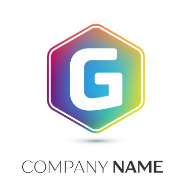 G harfi vektör logo simge renkli gri arka plan üzerine altıgen. Tasarımınız için vektör şablonu