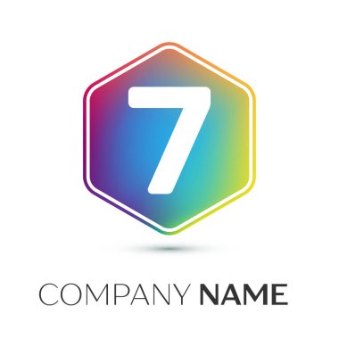 Yedi numaralı vektör logo simge renkli gri arka plan üzerine altıgen. Tasarımınız için vektör şablonu