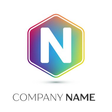N harfi vektör logo simge renkli gri arka plan üzerine altıgen. Tasarımınız için vektör şablonu