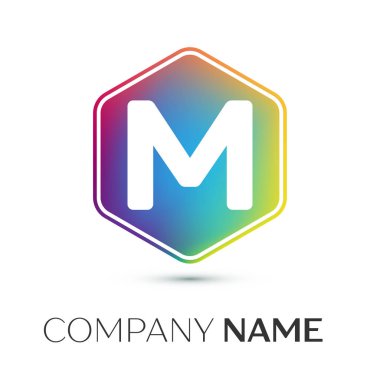A harfi vektör logo simge renkli gri arka plan üzerine altıgen. Tasarımınız için vektör şablonu