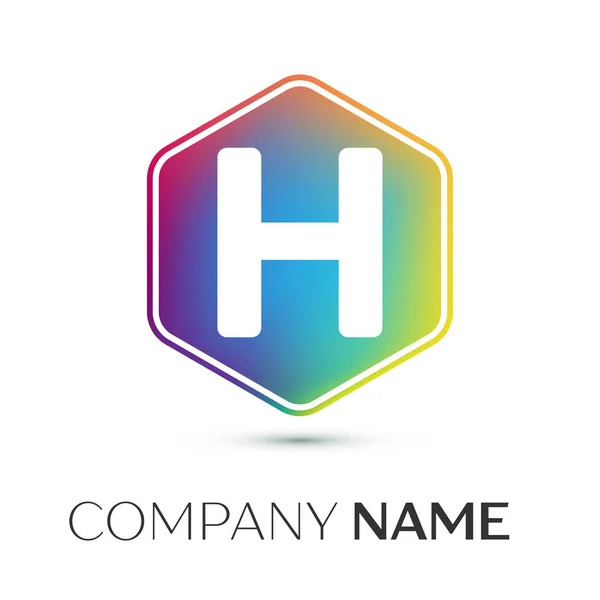 Letter H vector logo symbol in the colorful hexagonal on grey background. Vector template for your design — Stock Vector