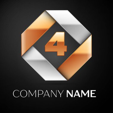 Dört numaralı vektör logo simge siyah arka plan üzerinde renkli rhombus. Tasarımınız için vektör şablonu