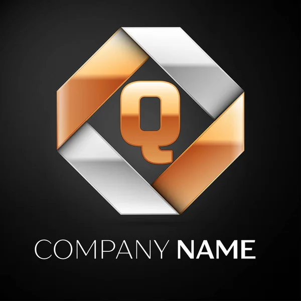 Letra Q símbolo del logotipo del vector en el rombo de colores sobre fondo negro. Plantilla vectorial para su diseño — Vector de stock