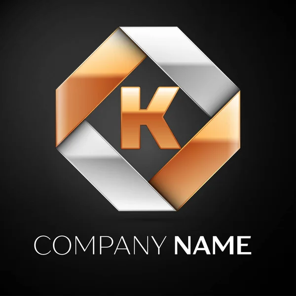 Letter K vector logo symbol in the colorful rhombus on black background. Vector template for your design — Stock Vector