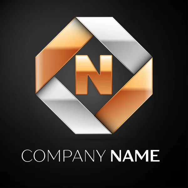 Symbole du logo vectoriel de la lettre N dans le losange coloré sur fond noir. Modèle vectoriel pour votre conception — Image vectorielle