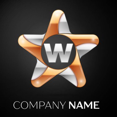 Harf W vektör logo sembol siyah arka plan üzerinde renkli Star. Tasarımınız için vektör şablonu