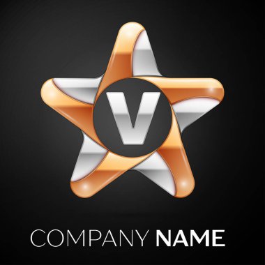 Harf V vektör logo sembol siyah arka plan üzerinde renkli Star. Tasarımınız için vektör şablonu