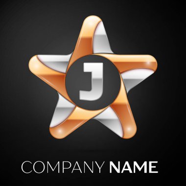 J harfi vektör logo sembol siyah arka plan üzerinde renkli Star. Tasarımınız için vektör şablonu