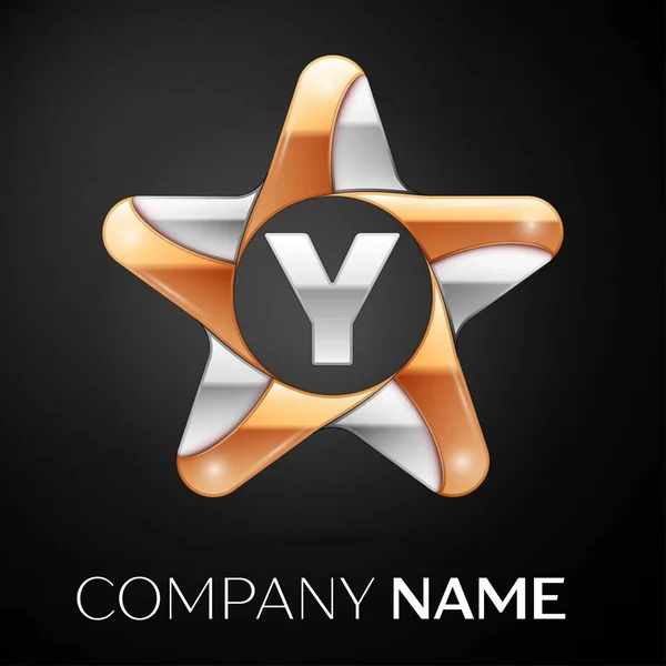 Letra Y símbolo del logotipo del vector en la estrella de colores sobre fondo negro. Plantilla vectorial para su diseño — Archivo Imágenes Vectoriales