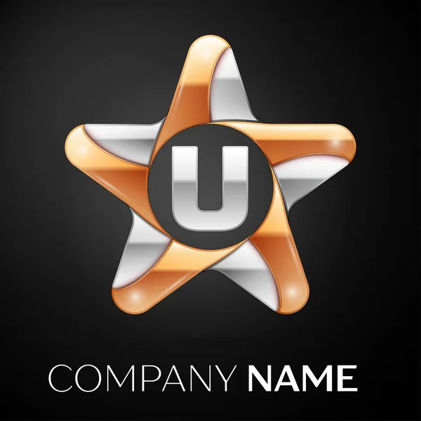 Letra símbolo do logotipo do vetor U na estrela colorida no fundo preto. Modelo de vetor para o seu projeto —  Vetores de Stock