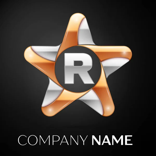 Letra R símbolo del logotipo del vector en la estrella de colores sobre fondo negro. Plantilla vectorial para su diseño — Vector de stock