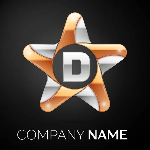 Letra D símbolo do logotipo do vetor na estrela colorida no fundo preto. Modelo de vetor para o seu projeto — Vetor de Stock