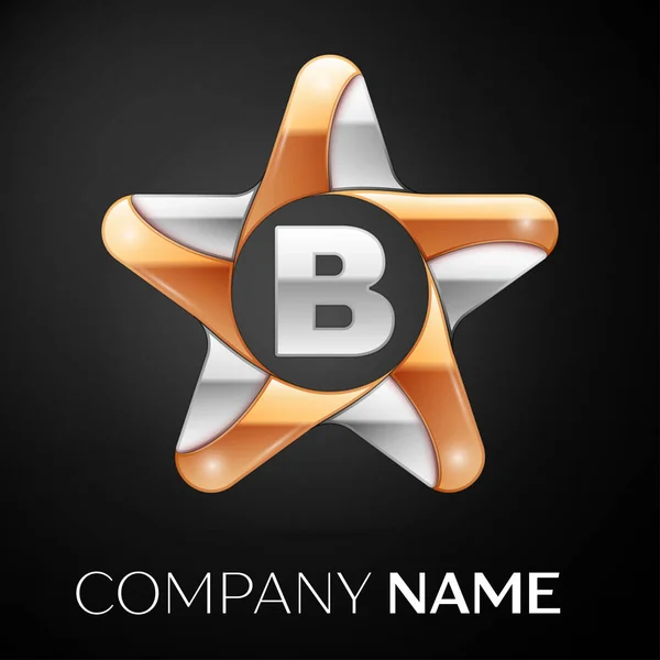 Letter B vector logo symbol in the colorful star on black background. Vector template for your design — Stock Vector