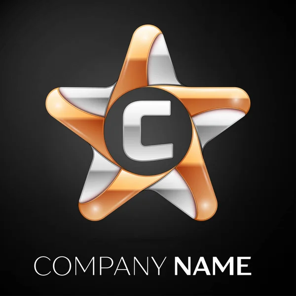 Symbole de logo vectoriel lettre C dans l'étoile colorée sur fond noir. Modèle vectoriel pour votre conception — Image vectorielle