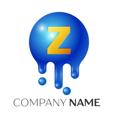 Z harfi sıçrama logosunu görmeniz gerekir. Mavi noktalar ve kabarcıklar mektup tasarım gri arka plan üzerinde. Vektör çizim.