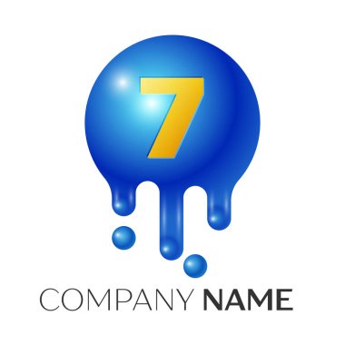 Yedi numara sıçrama logosunu görmeniz gerekir. Mavi noktalar ve kabarcıklar numara tasarım gri arka plan üzerinde. Vektör çizim