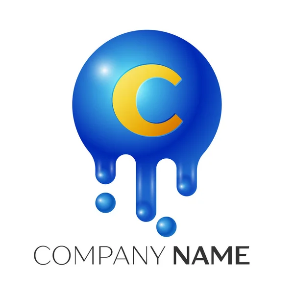 C Letter splash logo. Blue dots and bubbles letter design on grey background. Vector Illustration — Stock Vector