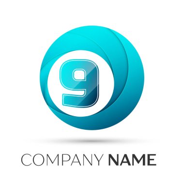 Dokuz numaralı vektör logo sembol gri arka plan üzerinde renkli daire içinde. Tasarımınız için vektör şablonu