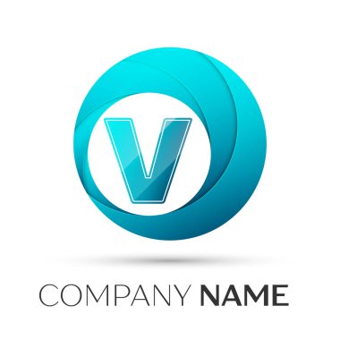 Harf V vektör logo sembol gri arka plan üzerinde renkli daire içinde. Tasarımınız için vektör şablonu