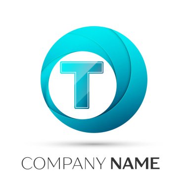 T harfinin vektör logo sembol gri arka plan üzerinde renkli daire içinde. Tasarımınız için vektör şablonu