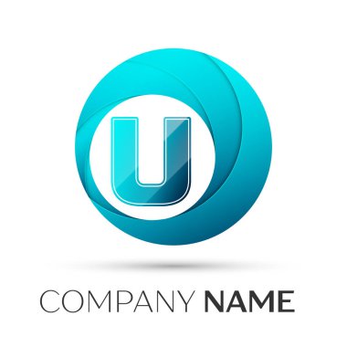 U harfi vektör logo sembol gri arka plan üzerinde renkli daire içinde. Tasarımınız için vektör şablonu