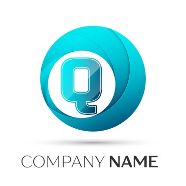 Harf Q vektör logo sembol gri arka plan üzerinde renkli daire içinde. Tasarımınız için vektör şablonu