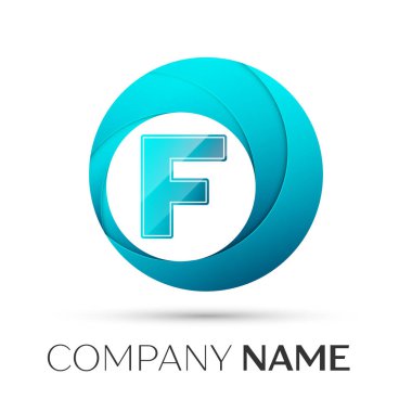 F harfi vektör logo sembol gri arka plan üzerinde renkli daire içinde. Tasarımınız için vektör şablonu