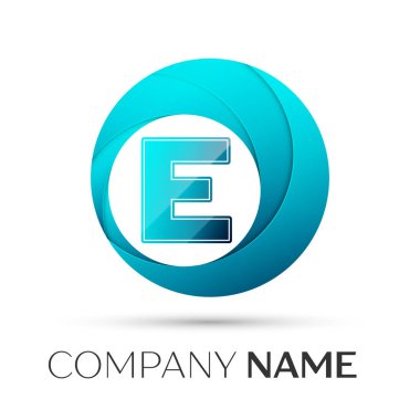 E harfinin vektör logo sembol gri arka plan üzerinde renkli daire içinde. Tasarımınız için vektör şablonu