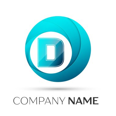 D harfi vektör logo sembol gri arka plan üzerinde renkli daire içinde. Tasarımınız için vektör şablonu