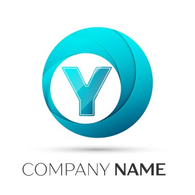 Y harfi vektör logo sembol gri arka plan üzerinde renkli daire içinde. Tasarımınız için vektör şablonu
