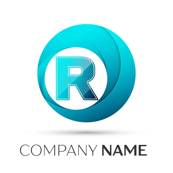 Letter R vector logo symbol in the colorful circle on grey background. Vector template for your design — Stock Vector