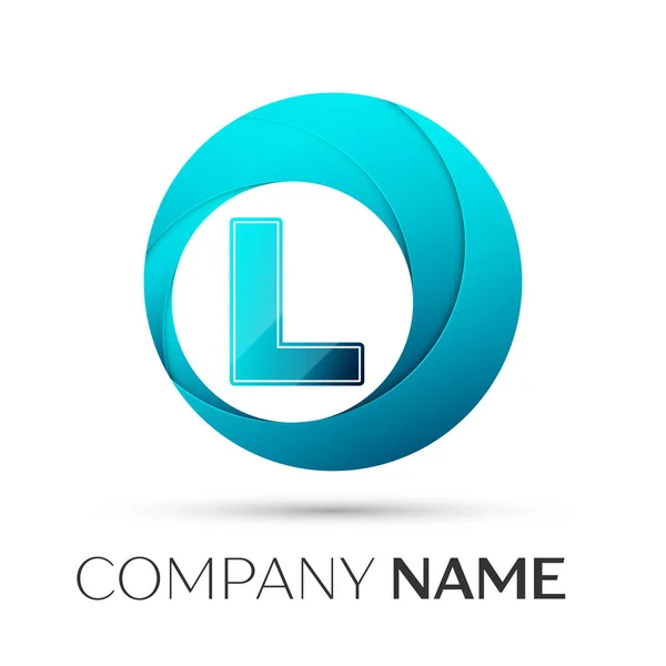 Letter L vector logo symbol in the colorful circle on grey background. Vector template for your design — Stock Vector