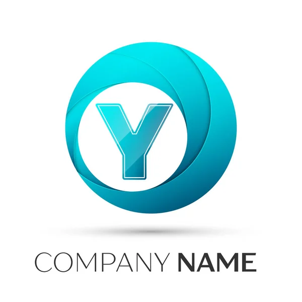 Symbole du logo vectoriel de la lettre Y dans le cercle coloré sur fond gris. Modèle vectoriel pour votre conception — Image vectorielle