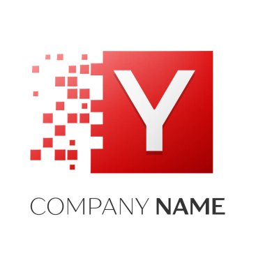 Y harfi vektör logo simge paramparça bloklar beyaz arka plan üzerinde renkli kare. Tasarımınız için vektör şablonu