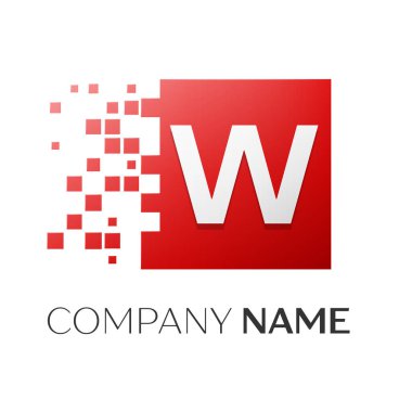 Harf W vektör logo simge paramparça bloklar beyaz arka plan üzerinde renkli kare. Tasarımınız için vektör şablonu