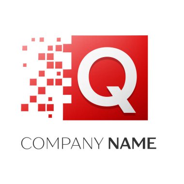 Harf Q vektör logo simge paramparça bloklar beyaz arka plan üzerinde renkli kare. Tasarımınız için vektör şablonu