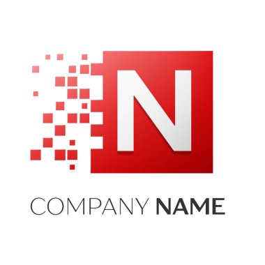 N harfi vektör logo simge paramparça bloklar beyaz arka plan üzerinde renkli kare. Tasarımınız için vektör şablonu